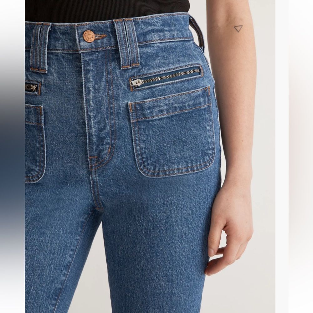 Madewell Womens The Perfect Vintage Flare Classic Blue front pocket Jeans 32 EUC - Picture 2 of 13